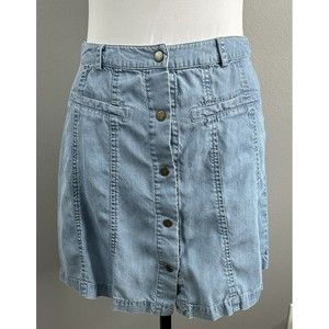NWOT Sugar Lips Blue Snap Front Mini Skirt Lightweight Light Wash Denim Sz XS